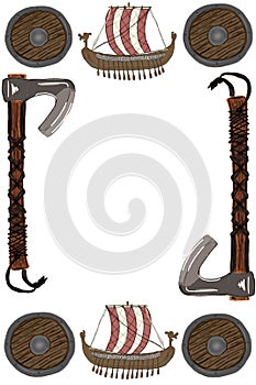 Viking warrior frame from Drakkar ship, warrior axe, warrior shield
