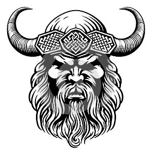 Viking Warrior Man Strong Mascot Face in Helmet