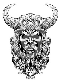 Viking Warrior Man Strong Mascot Face in Helmet