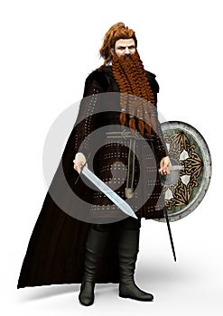 Viking Warrior with sword and Shield. 3D Illustration