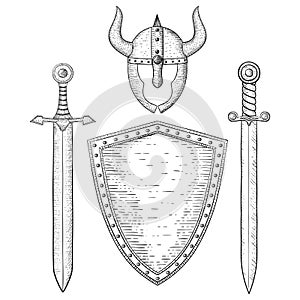 Viking weapon and accessory. Hand drawn sketch