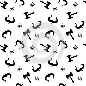 Viking weapon silhouette seamless pattern. Black isolated on white background. Vector