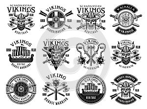 Vikings and scandinavian warriors vector emblems