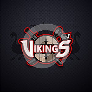 Vikings sport logo, dark vector emblem