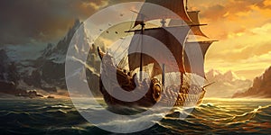 Vikings and Valkyrie northern mythology warriors ships_009
