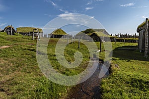 Vikings village on Iceland nearby Stokksnes black beach