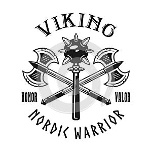 Vikings weapons vector emblem, label, badge, logo