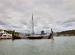 Vikingship Gaia in the harbour of Sandefjord