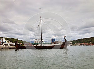 Vikingship Gaia in the harbour of Sandefjord photo
