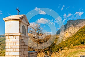 Vikos gorge, with a kandilakia memorial, in Zagoria , Greece