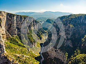 Vikos Gorge, a gorge in the Pindus Mountains of northern Greece, lying on the southern slopes of Mount Tymfi, one of the deepest