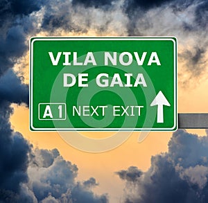 VILA NOVA DE GAIA road sign against clear blue sky photo