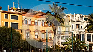 Vilassar de Mar cityscape with typical buildings along street, Catalonia photo