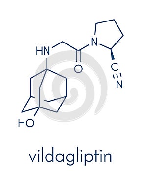 Vildagliptin diabetes drug molecule. Skeletal formula.