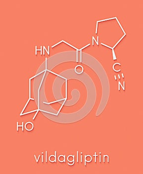 Vildagliptin diabetes drug molecule. Skeletal formula.