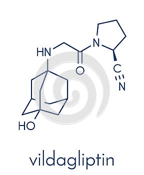 Vildagliptin diabetes drug molecule. Skeletal formula. photo