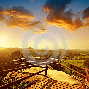 Vileminina stena, rocky lookout in Bohemian Switzerland.