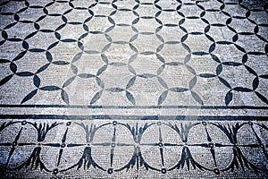 Villa Adriana. White and black mosaics with geometric motifsdecorate the floors of various environments. Rome, Italy