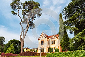 Villa on Como lake in Lenno comune, Lombardy, Italy. Popular travel and tourist destination on summer vacations photo