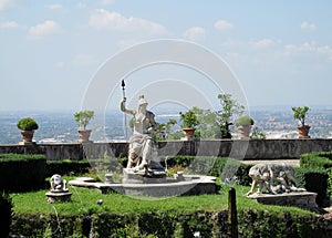 Villa d'Este garden with fountains and antique statues