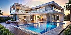 Villa de luxe avec piscine et terrasse moderne AI Generative photo