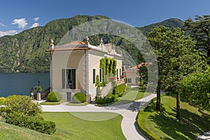 The Villa del Balbianello in the comune of Lenno overlooking Lake Como located on the tip of the small wooded peninsula of Dosso