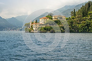 Villa del Balbianello seen from the water, Lake Como, Italy, Eur photo