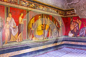 Villa of Mysteries, Interior with antique fresco, Pompei, Italy