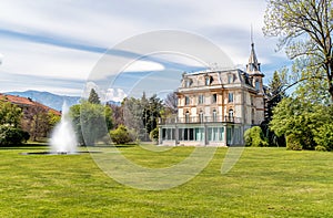 Villa Taranto with a fountain in front, Verbania, Italy.