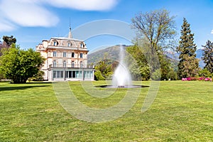 Villa Taranto with a fountain in front, Verbania, Italy.