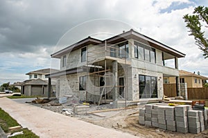 Villa under construction with concrete blocks
