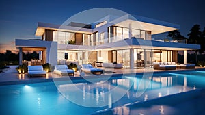 Villa water designer building contemporary house residential architecture modern patio home luxury property