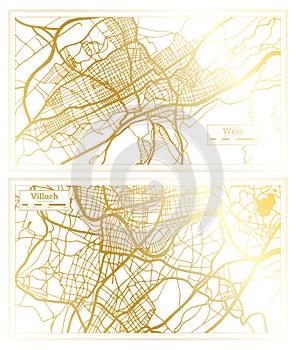 Villach and Wels Austria City Map Set