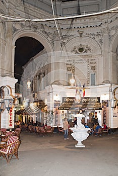 Villacrosse passage, Bucharest, at night