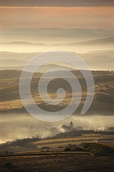 Village on autumn morning