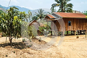 Village on the bank of Mekong River in Northern Laos.