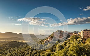 Village of Belgodere in Corsica lit by late afternoon sun