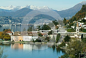 The village of Bissone on lake Lugano