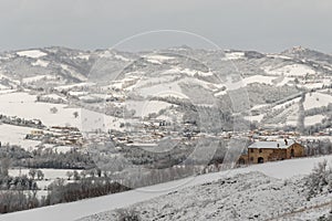 The village Borgo Massano in the hills near Pesaro during the winter Marche, Italy