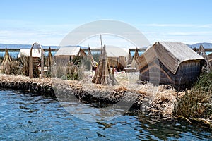 Village built on a floating island at Lake Titicaca