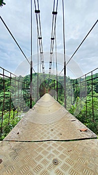 Village cable bridge to forest old bridge sky