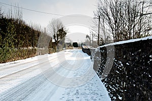 Village of Carrignavar in county Cork, Ireland covered in snow during Storm Emma