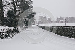 Village of Carrignavar in county Cork, Ireland covered in snow during Storm Emma