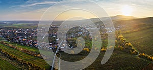 Village Casta in Slovakia at sunset with drone