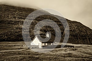 Village church in Saksun, Faroe Islands, Denmark photo