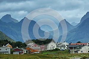 Village on the coast of the Norwegian fjord