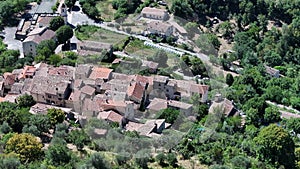 Village of Consegudes in french Alps drone view