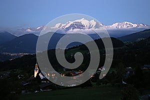 Village Cordon with Mont Blanc in background just after sunset