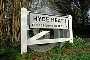 Village entrance gate sign for Hyde Heath