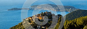 The Village of Eze, the Mediterranean Sea and Saint-Jean-Cap-Ferrat. French Riviera, Cote d`Azur, France